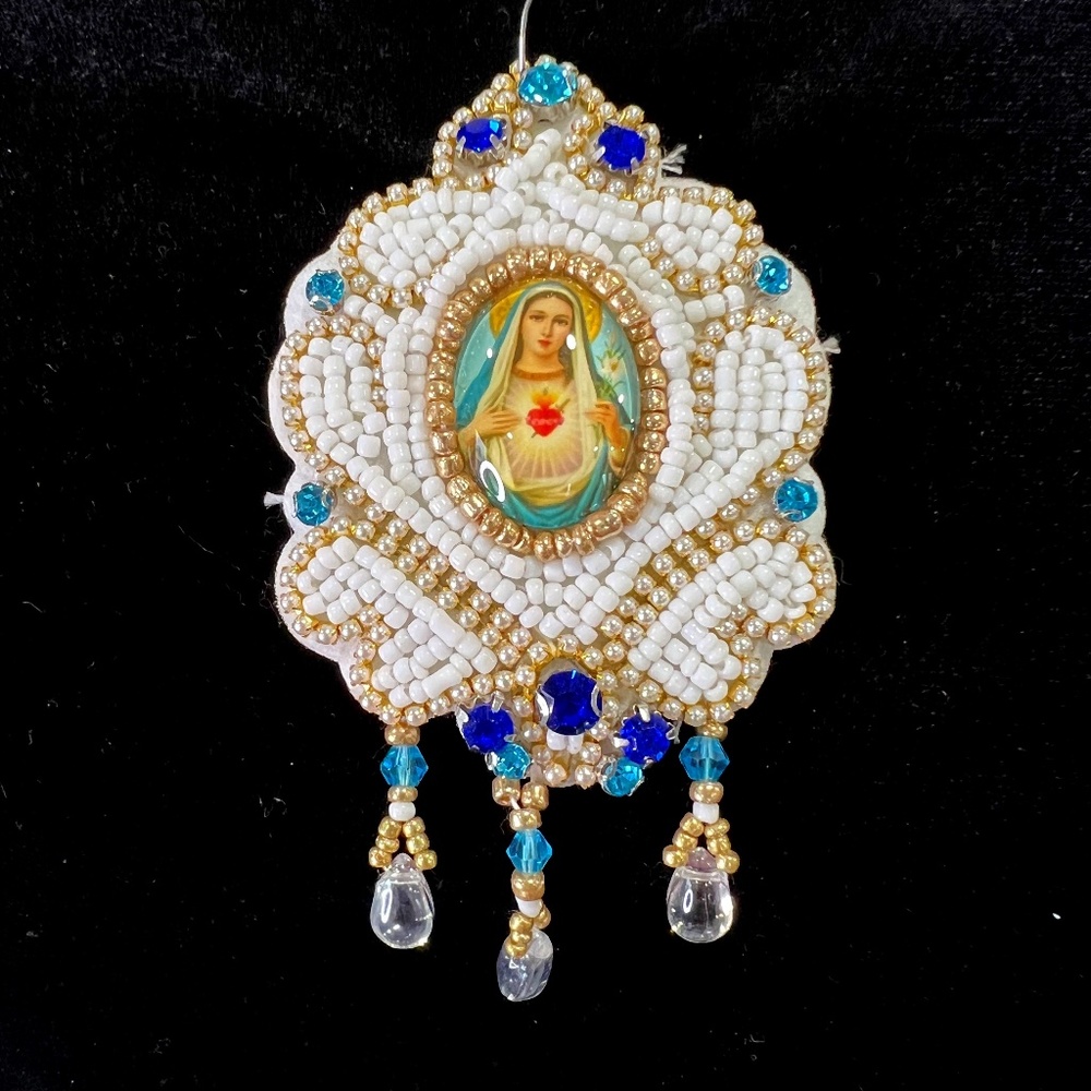 Exquisite Hand beaded “Mother Mary Scared Heart” Appliqué